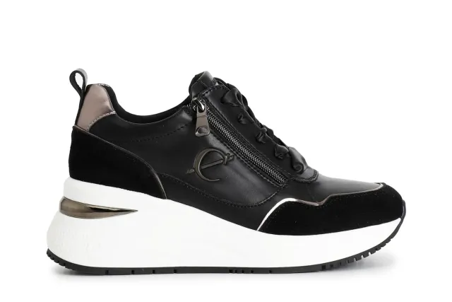 CafèNoir Running Donna in Pelle Nero Zip Laterale