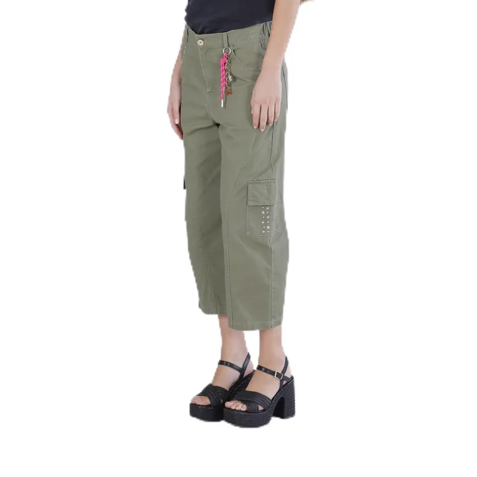 CafèNoir Pantaloni Cargo Borchie Cotone Militare 38