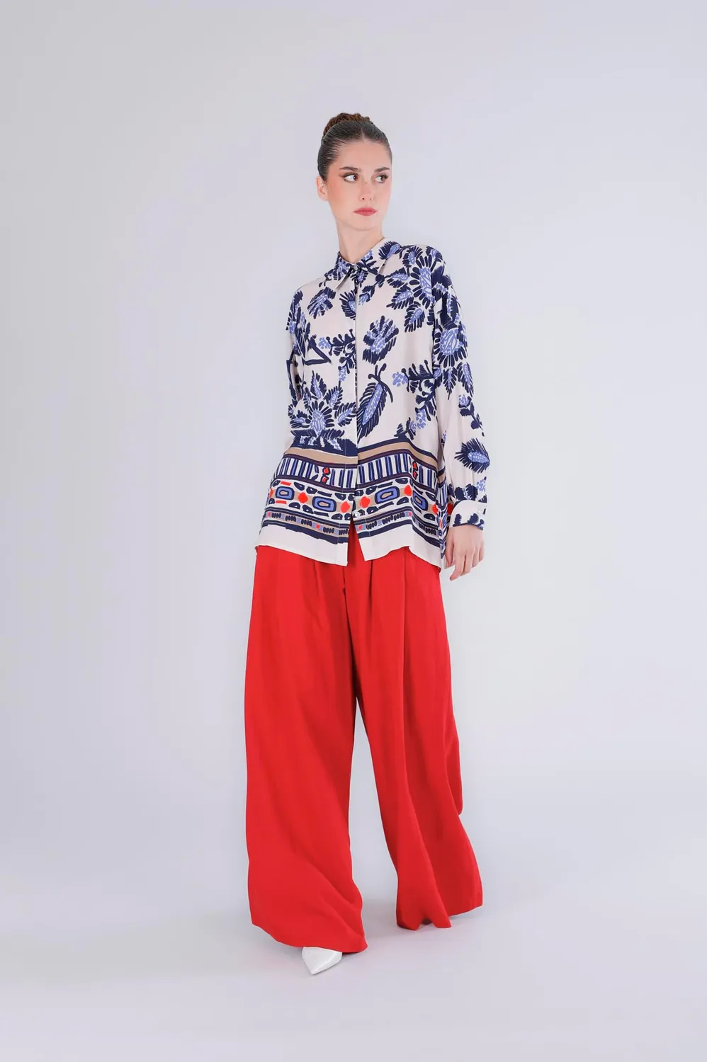 CafèNoir Camicia Over Marocain Stampa Fiore Multiblu S