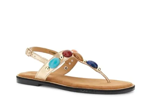 CafèNoir Sandali Infradito Pelle Pietre Oro Tacco 2,5