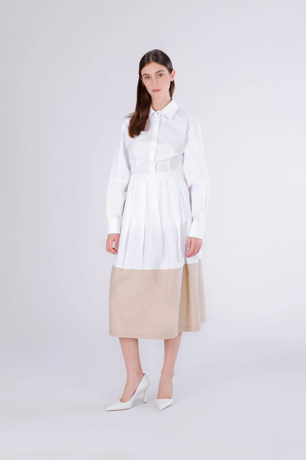 CafèNoir Gonna Bicolor Pieghe Donna Bianco Sabbia S