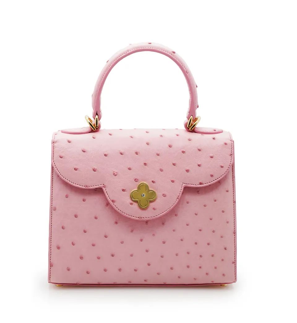 Cardinal Milano First Lady Pink Ostrich Borsa a Mano Rosa Struzzo