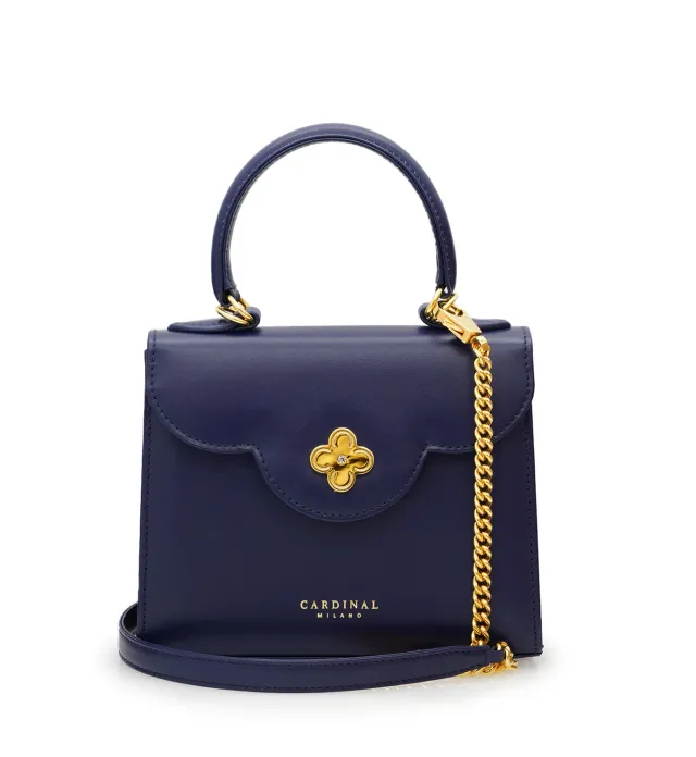 Cardinal Milano First Lady Diamond Gold Small Borsa a Mano Blu Vitello
