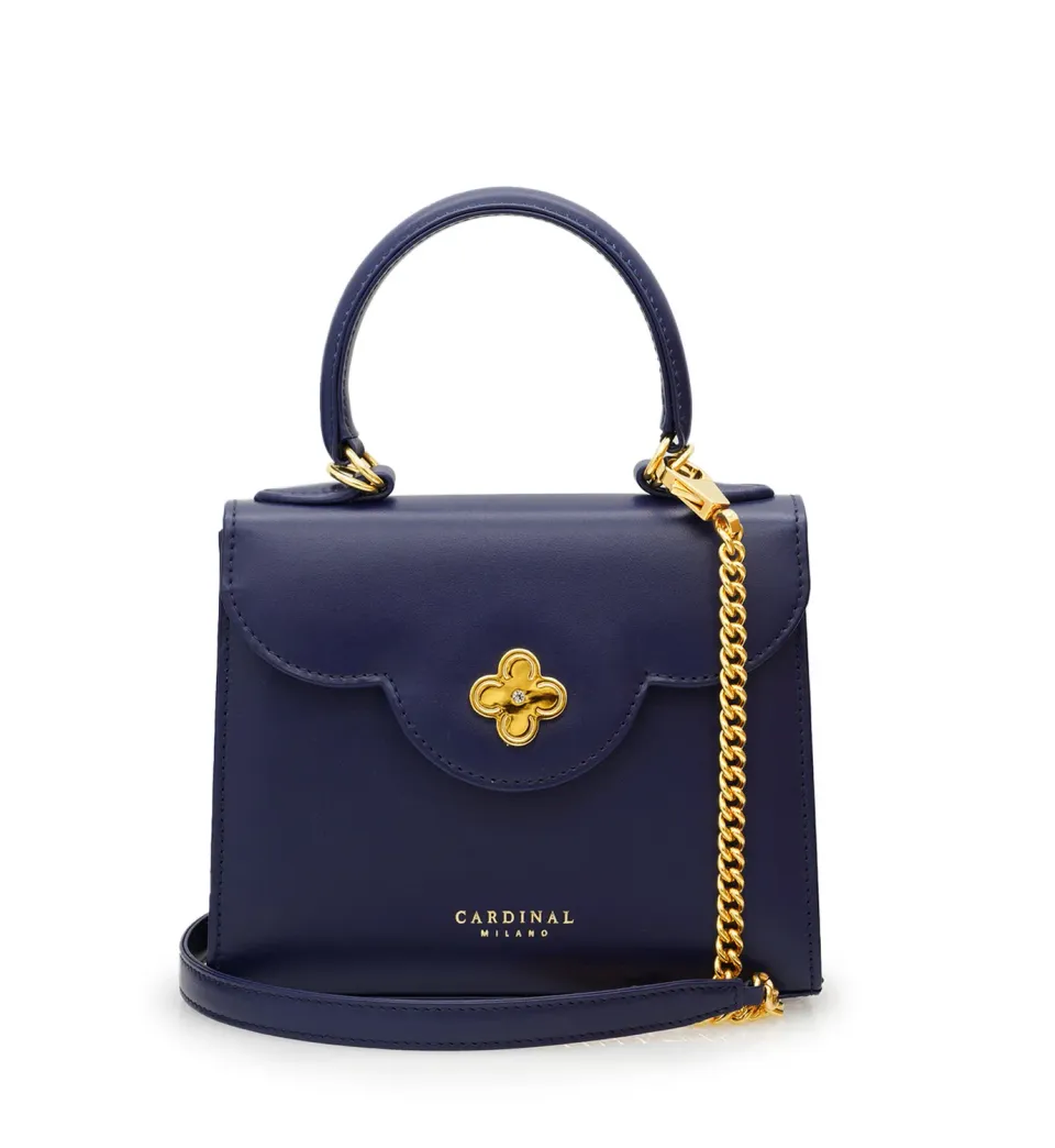 Cardinal Milano First Lady Diamond Gold Small Borsa a Mano Blu Vitello