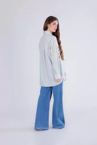 CafèNoir Camicia Rigata Palma Ricamata Multiverde S