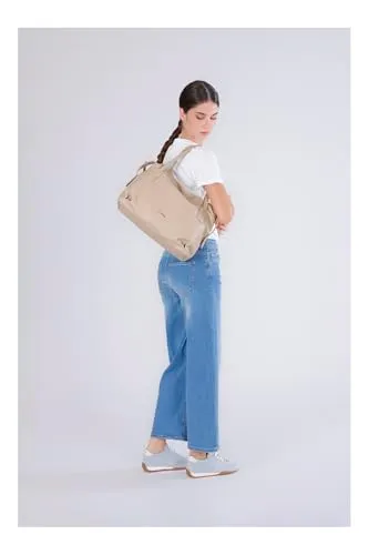 CafèNoir Shopping Bag Beige Effetto Pelle Granosa con Rivetti