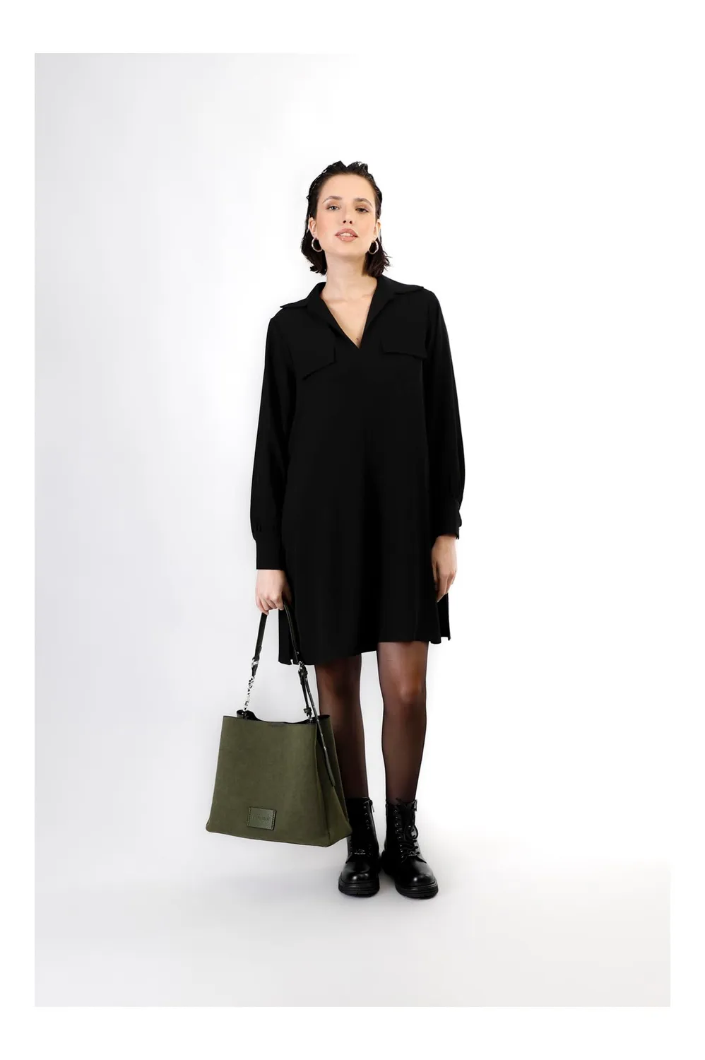 CafèNoir Borsa a Spalla Effetto Suede Oliva Lettering