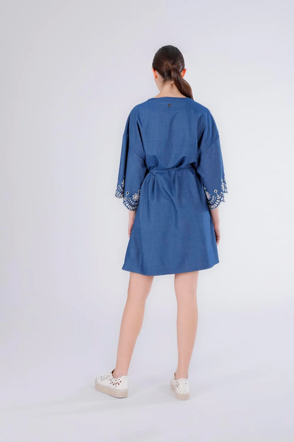 CafèNoir Abito Corto Tencel Denim Ricamo Blu Medio S
