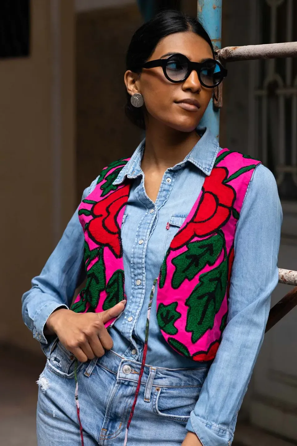 Figus Rose gilet cotone ricamato rosa M