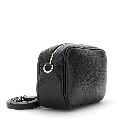CafèNoir Camera Bag borsa pelle martellata nappina nero
