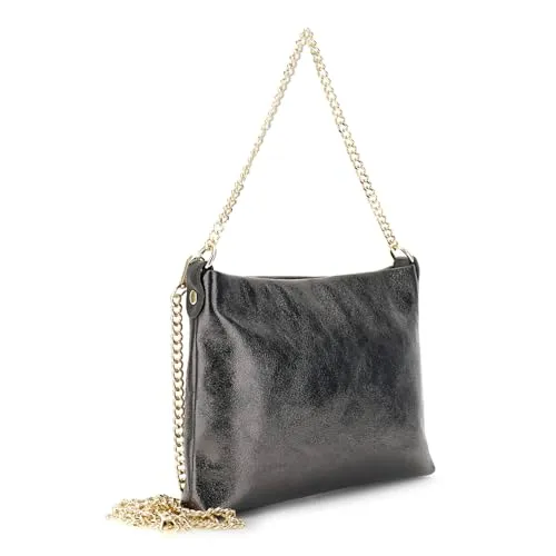CafèNoir Pochette Pelle Metallizzata con Catena da Donna
