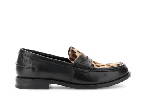 CafèNoir Mocassini Pelle Donna Nero Effetto Cavallino 4 cm