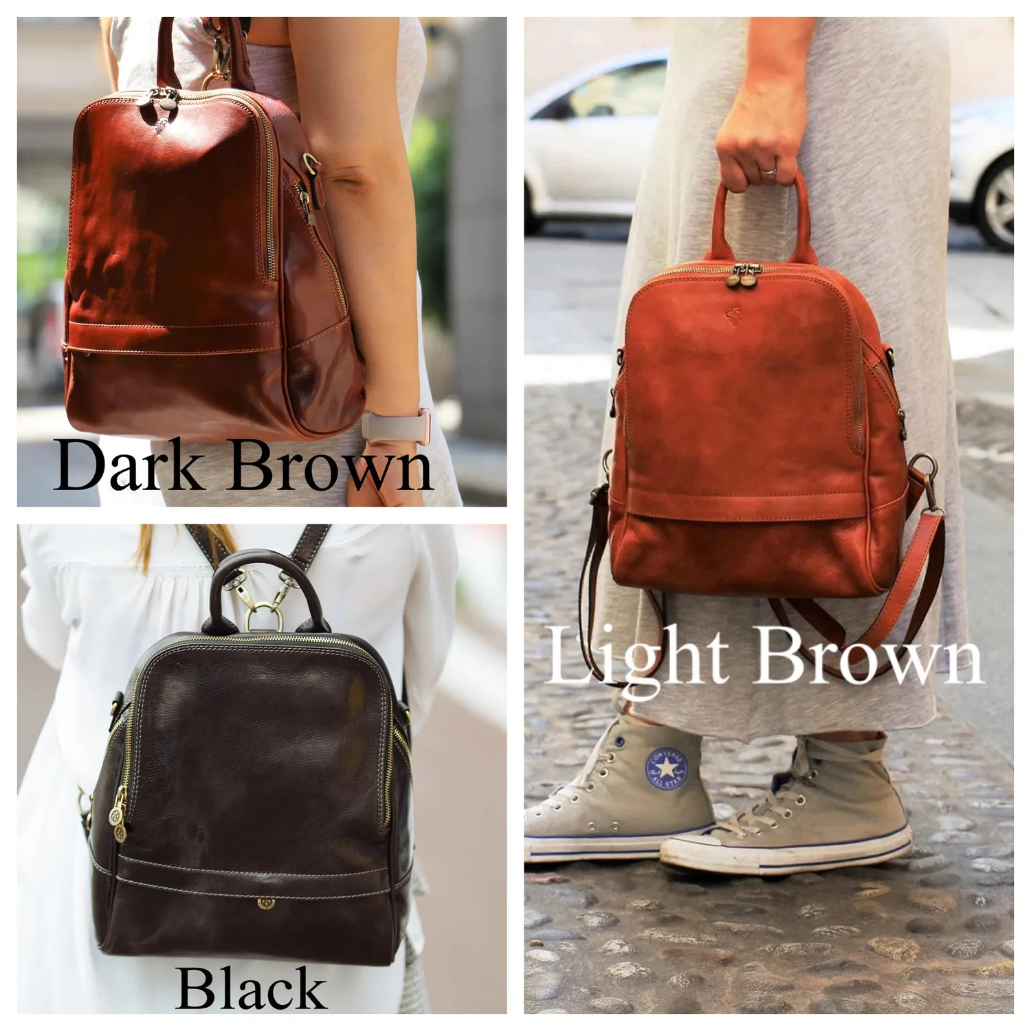 Aigin Milano Tuscany zaino pelle marrone chiaro 2 in 1