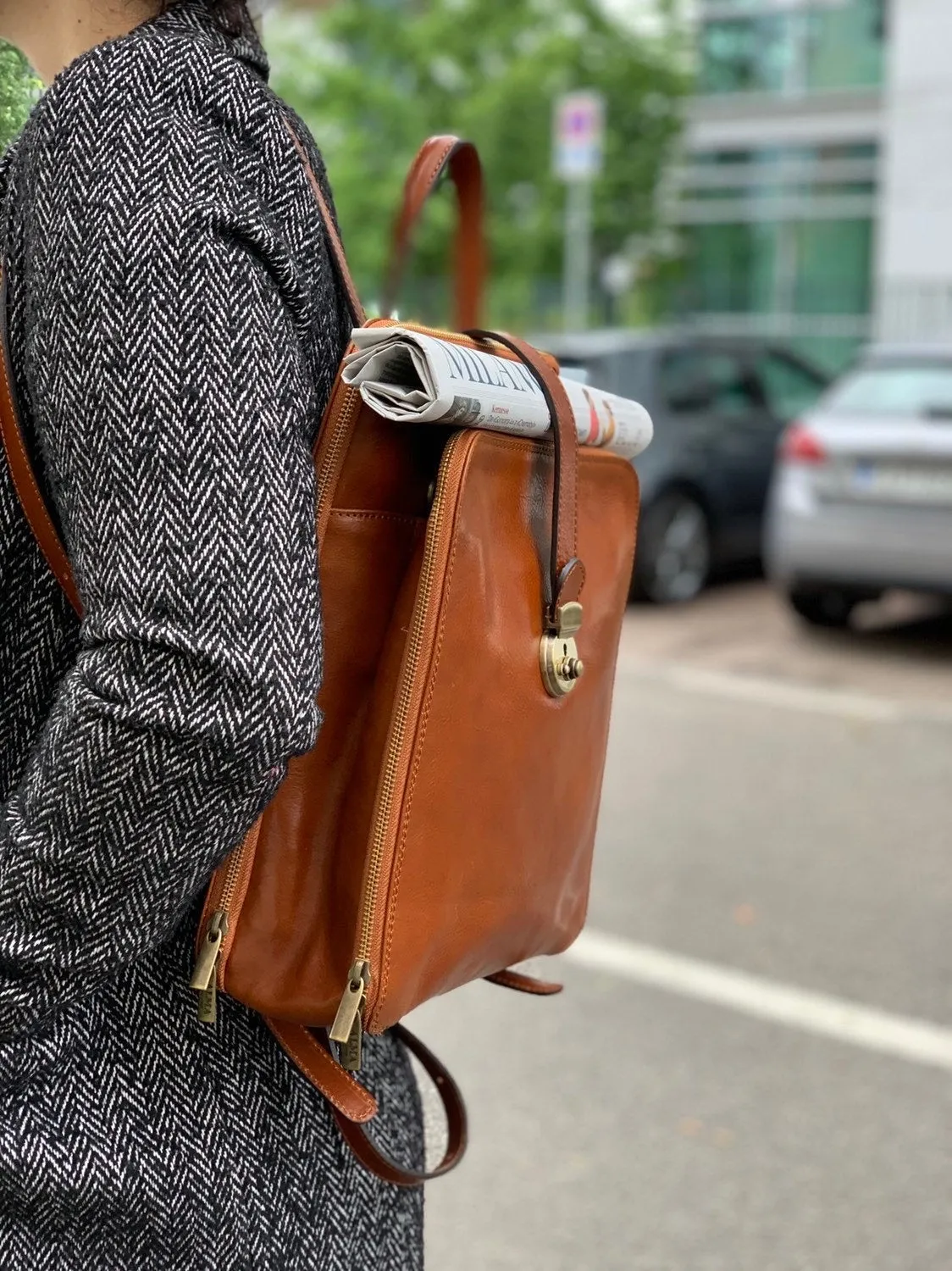 Aigin Milano Leather Backpack zaino marrone chiaro pelle
