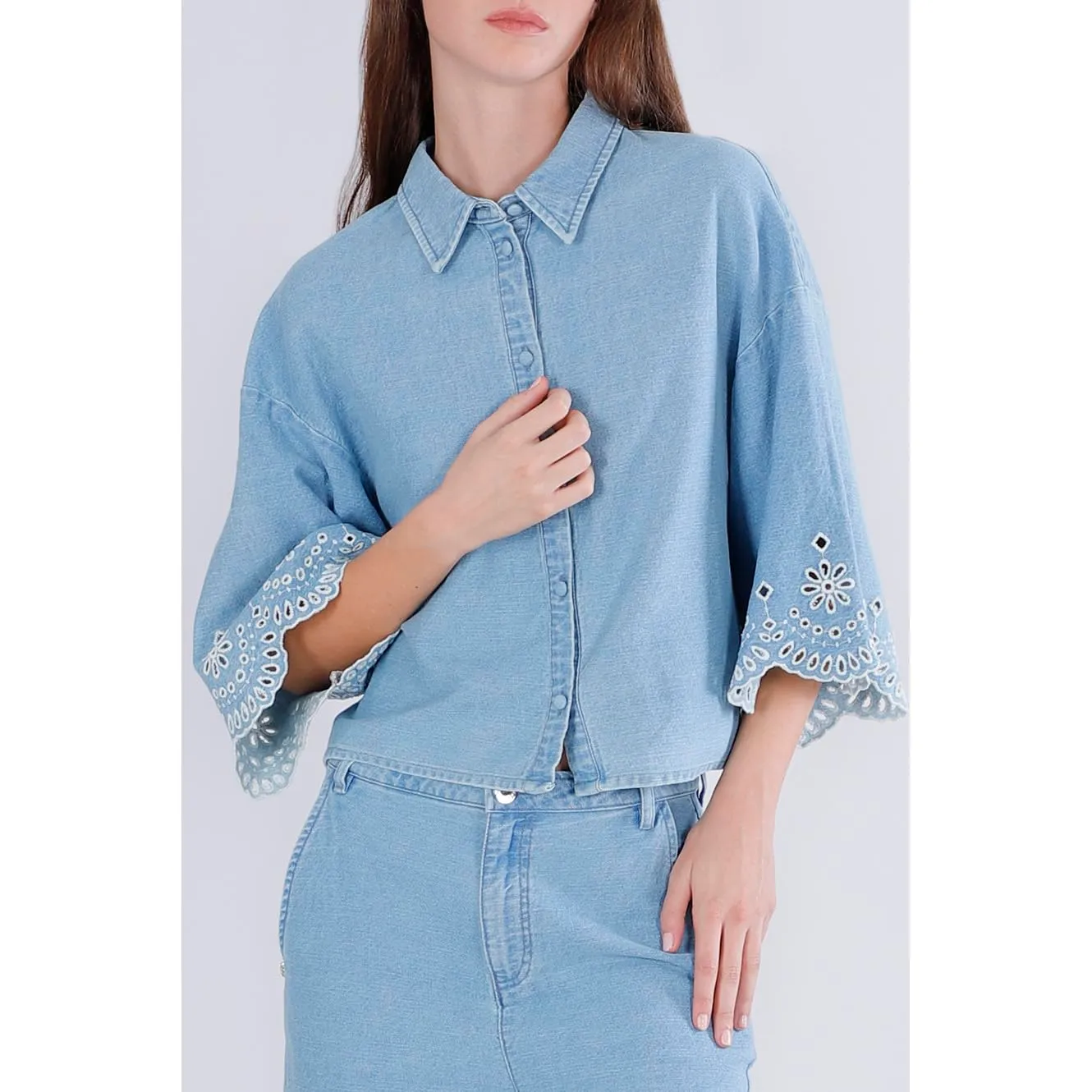 CafèNoir Camicia Cropped jeans donna celeste cotone