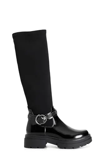 CafèNoir stivale similpelle nero elasticizzato fibbia strass