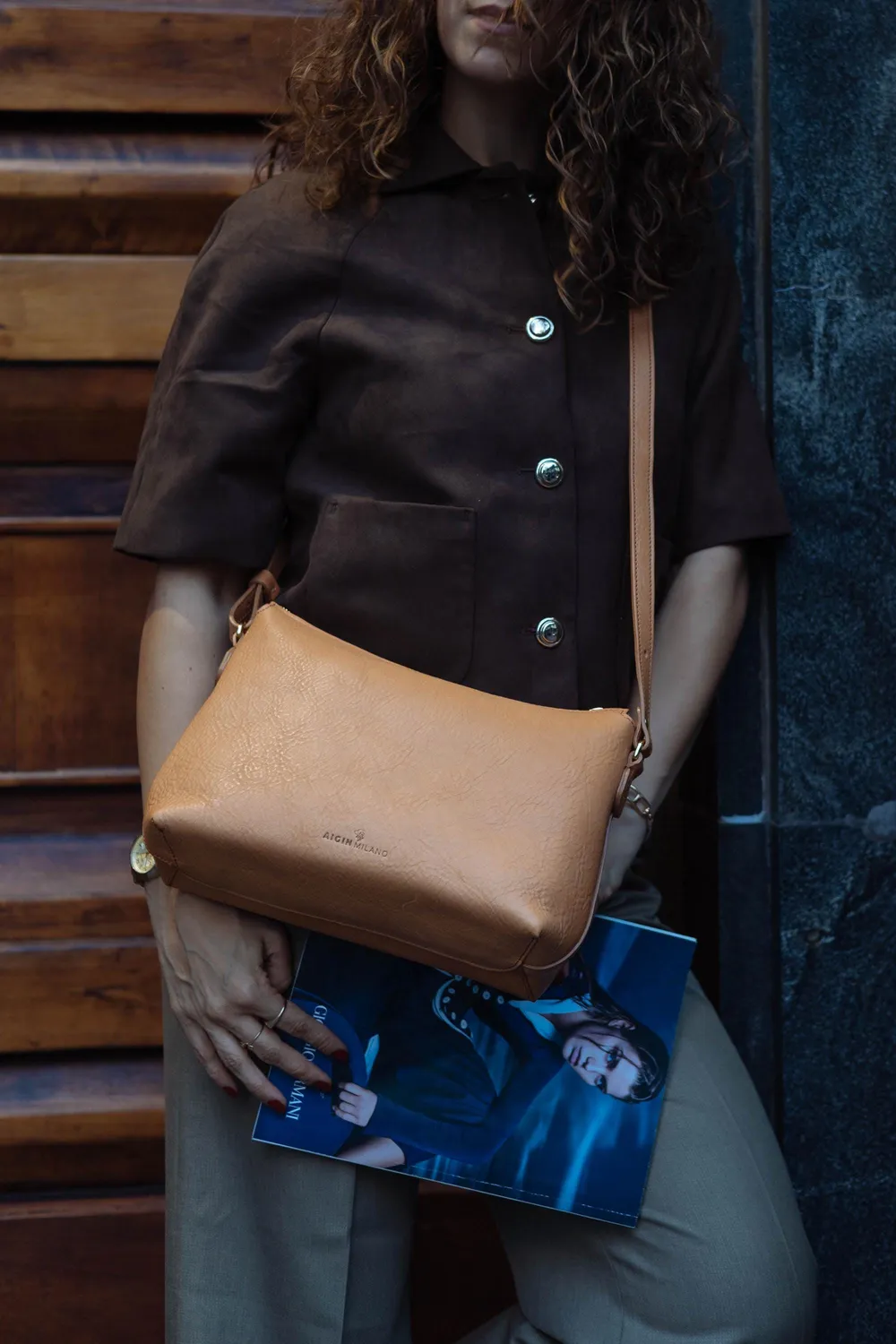 Aigin Milano Minimal Crossbody borsa pelle miele