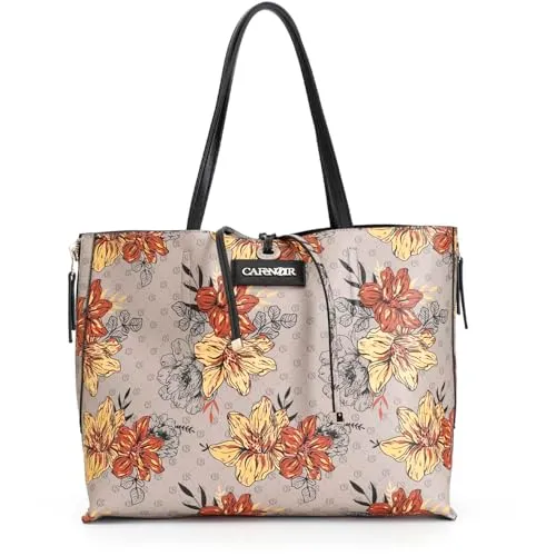 CafèNoir Borsa Reversibile Floreale a Mano Nera