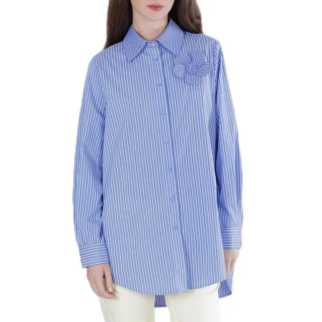 CafèNoir Camicia Rigata Fiore Applicato Celeste M