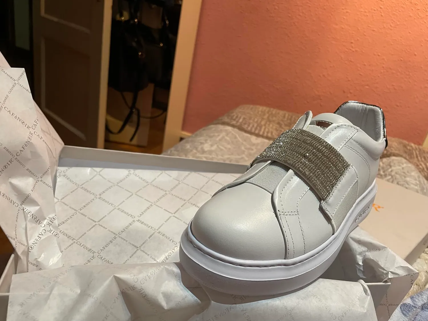 CafèNoir Sneakers Pelle Strass Donna Bianco