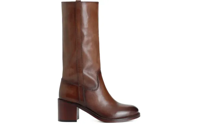 CafèNoir Stivale Donna in Pelle Cognac Tacco 65 mm