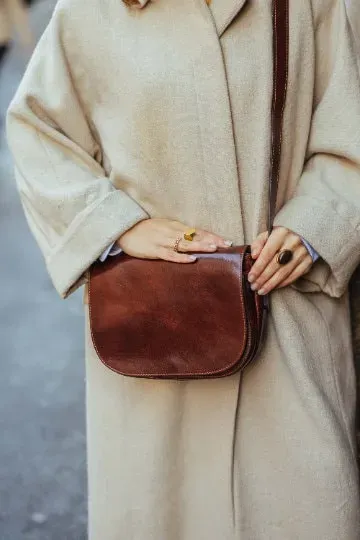 Aigin Milano Messenger Borsa a Tracolla Marrone Chiaro Pelle