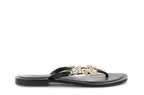 CafèNoir Infradito Flat Pelle Nero Gioiello 1,4 cm