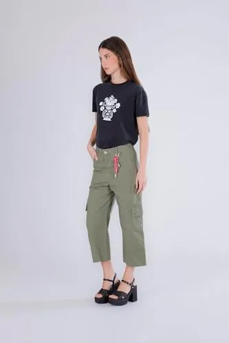 CafèNoir Pantaloni Cargo Borchie Cotone Militare 38