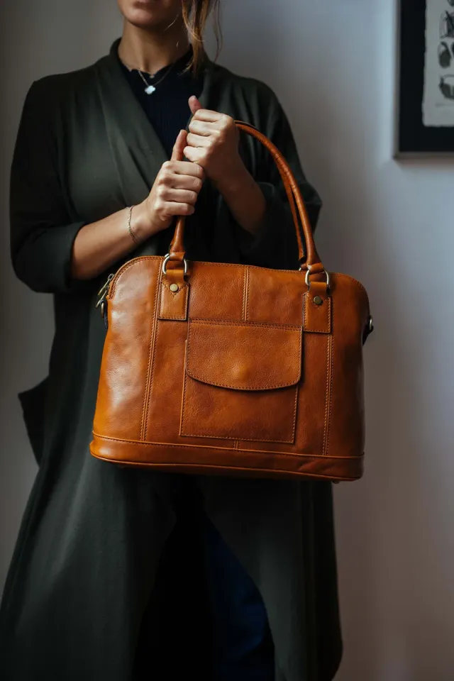 Aigin Milano Borsa a Mano in Pelle Miele pieno fiore