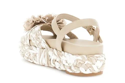 CafèNoir Sandali Zeppa Rafia Fiori Donna Beige