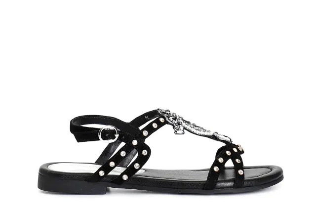 CafèNoir Sandali Camoscio Borchie Nero Cavalluccio 2 cm