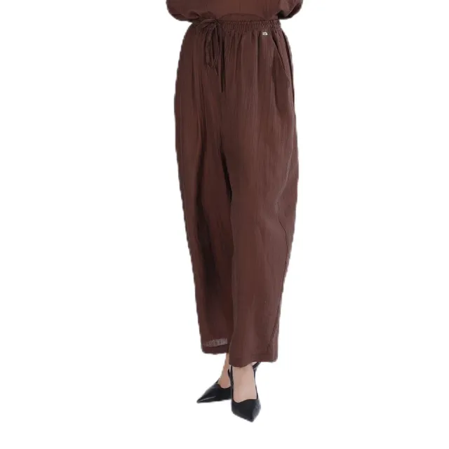 CafèNoir Pantaloni Vita Elasticata Tessuto Arricciato Cocoon Espresso M