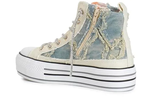 CafèNoir sneakers mid denim sfrangiato strass