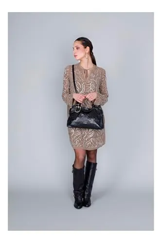 CafèNoir Borsa a Mano Metallizzata Ricamata Nera