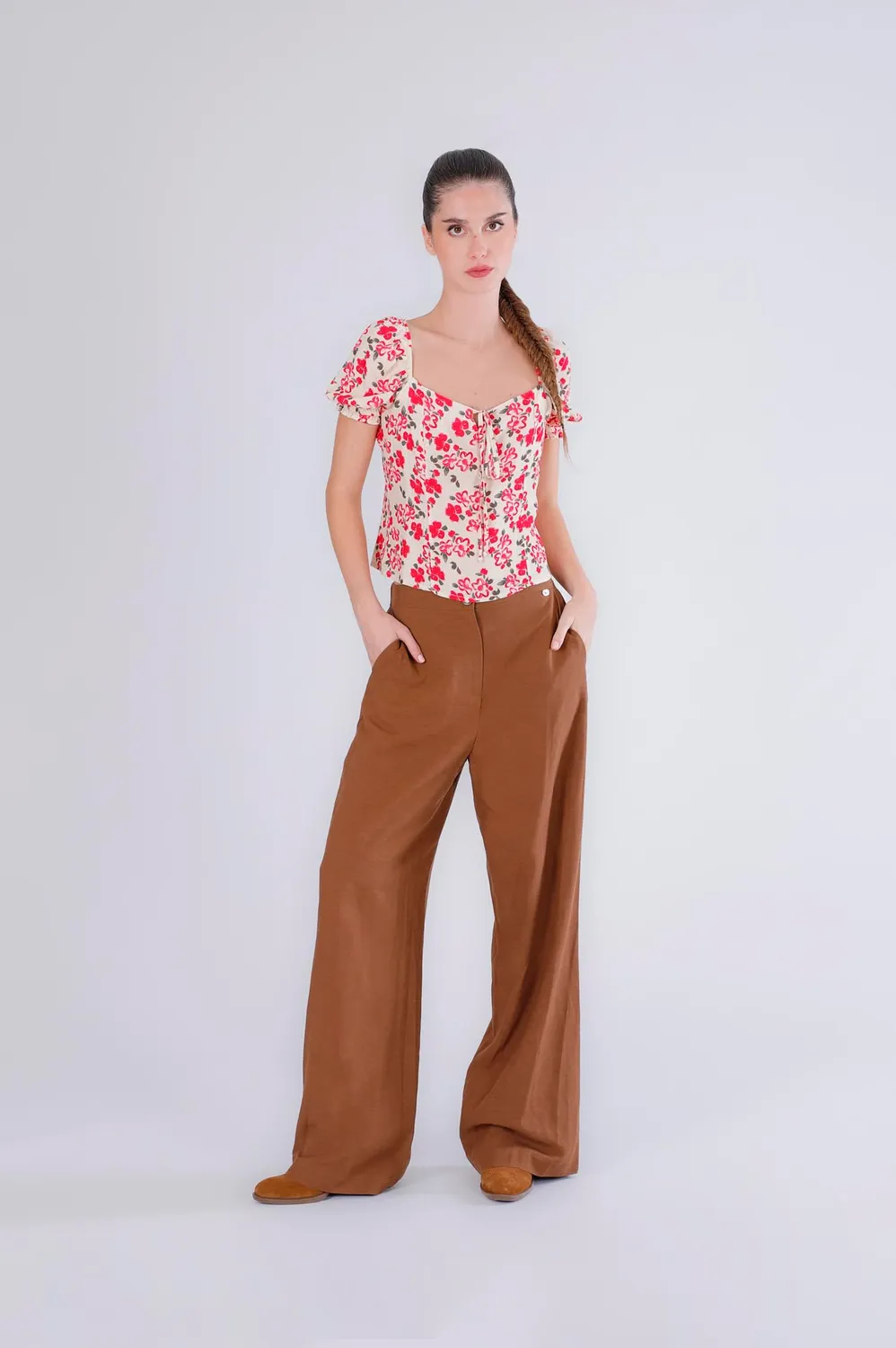 CafèNoir Palazzo Mistolino pantaloni donna tabacco