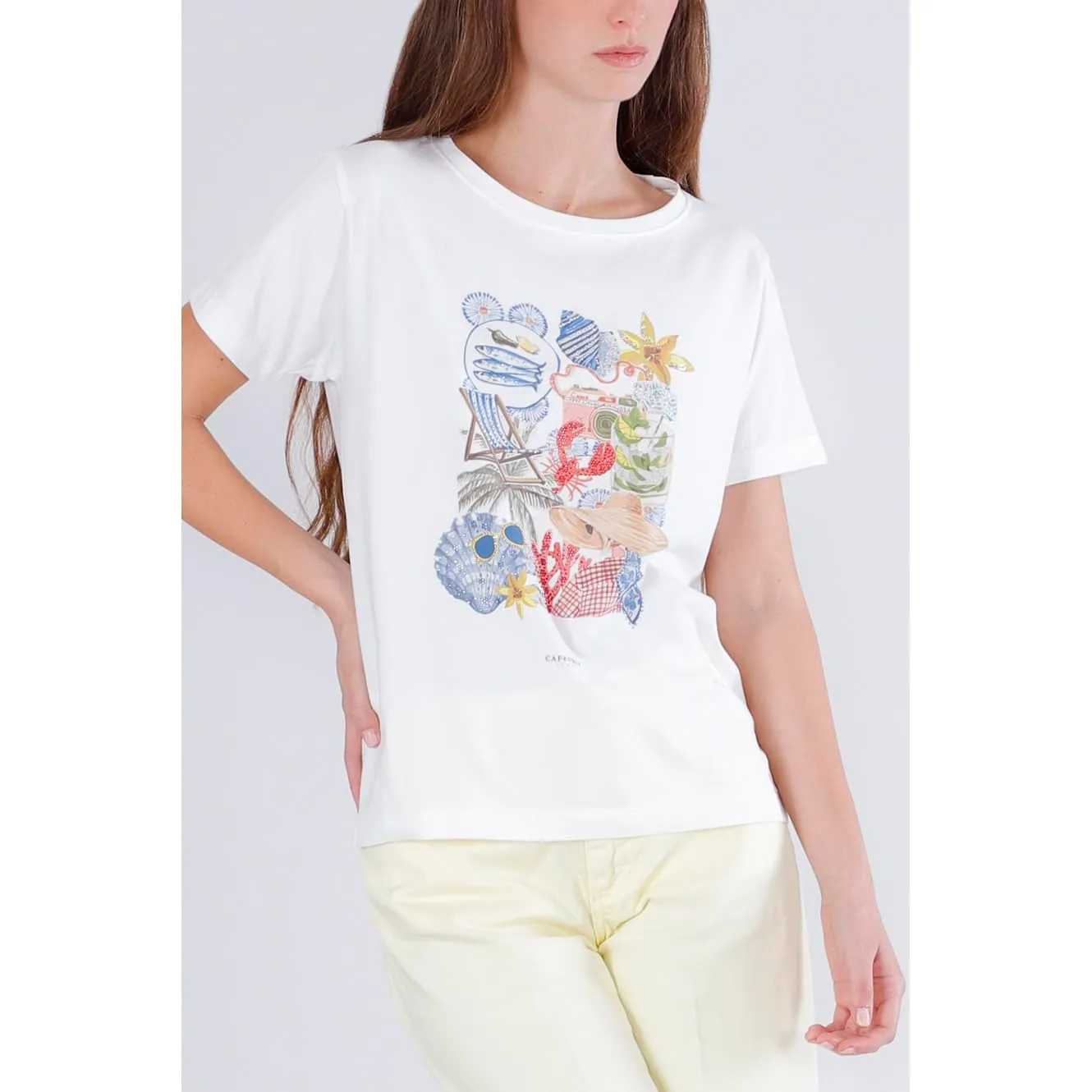 CafèNoir T-Shirt Stampa Estiva maglietta donna off white cotone