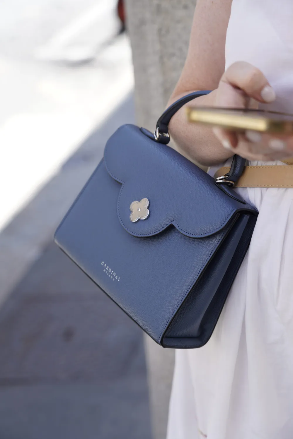 Cardinal Milano First Lady Blue Jeans borsa vitello blu martellato