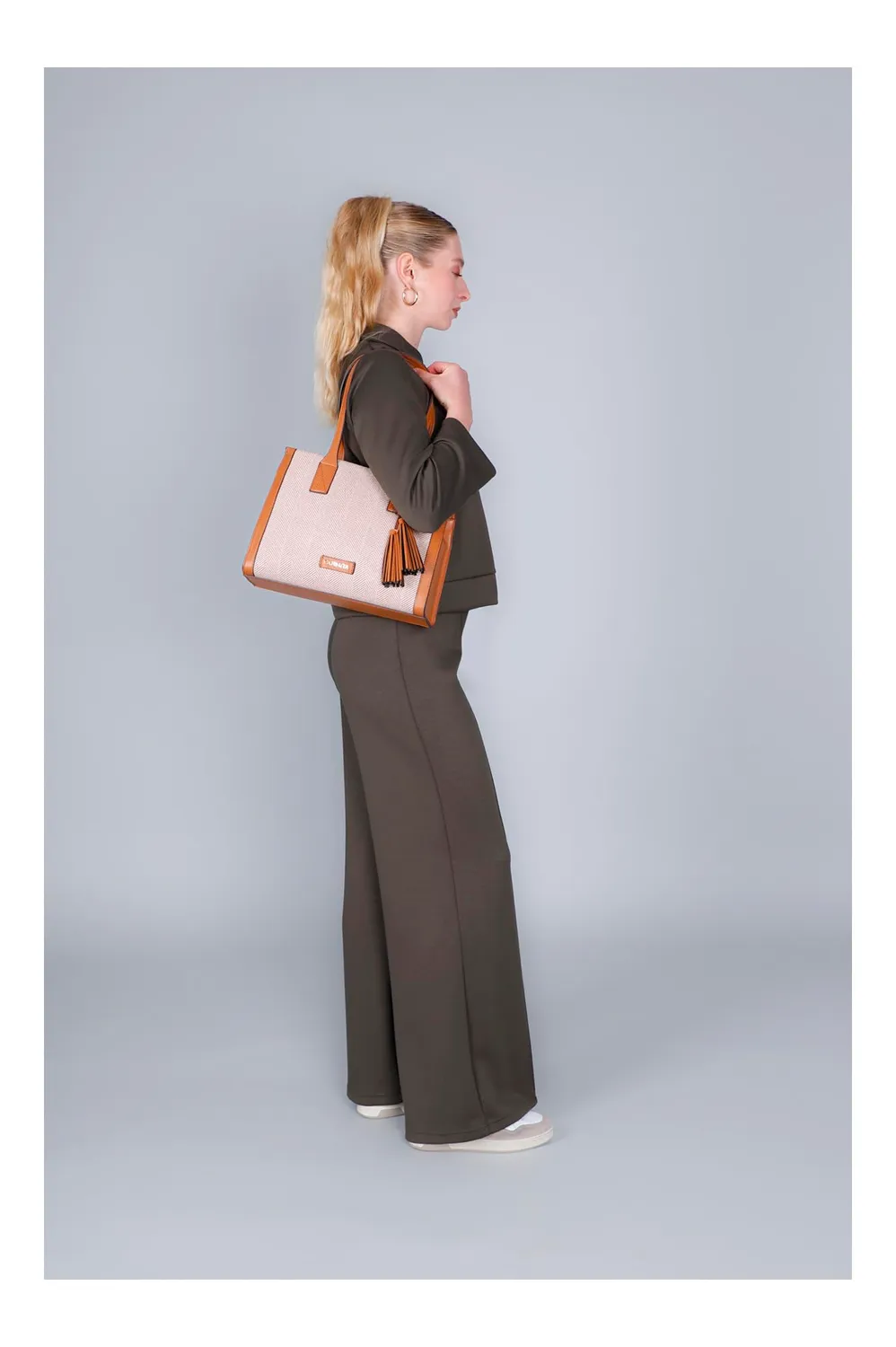 CafèNoir Borsa Tweed con Nappina Cuoio