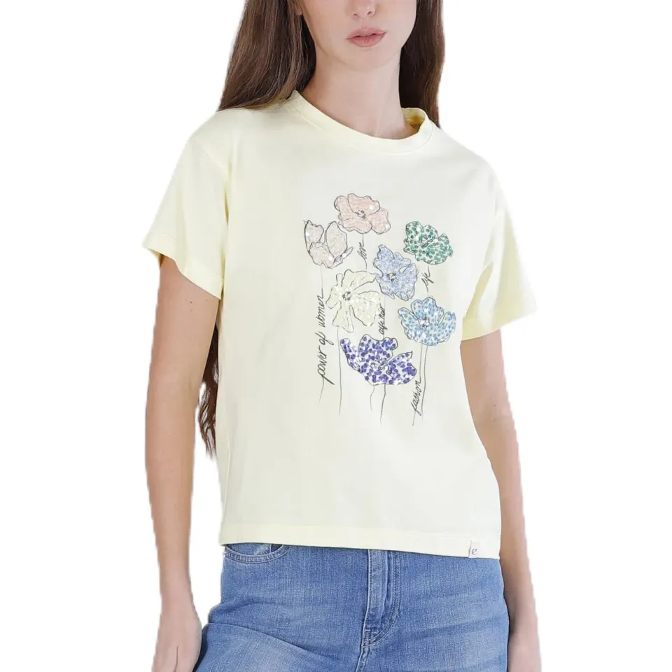 CafèNoir T-Shirt Fiori Pailettes Cotone M