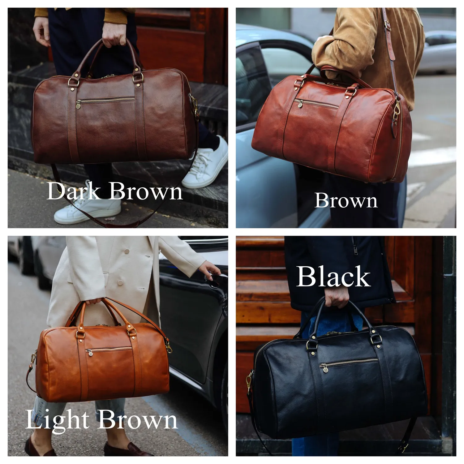 Aigin Milano Weekender Borsa Viaggio Pelle Miele