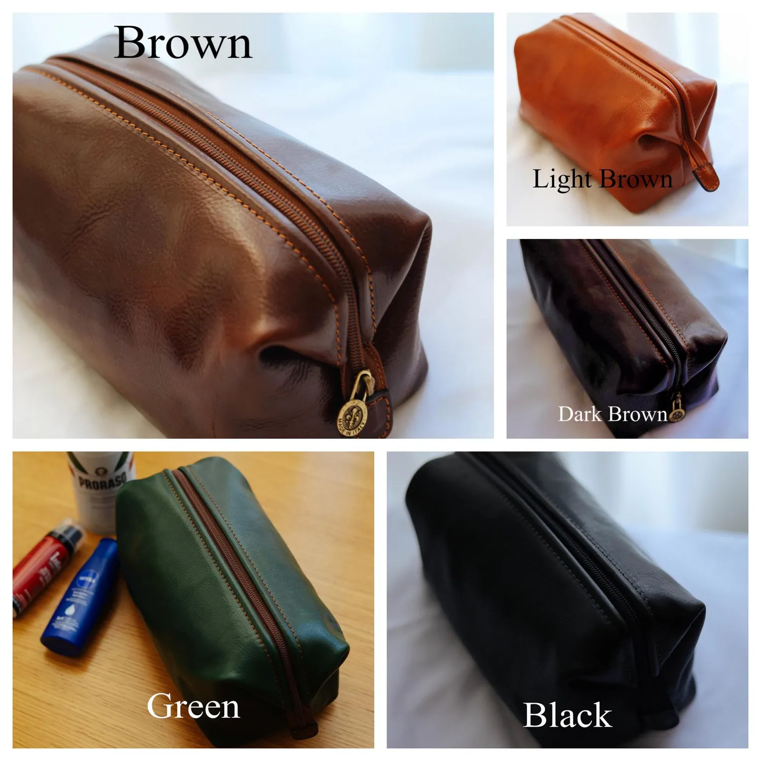 Aigin Milano beauty case viaggio pelle marrone zip