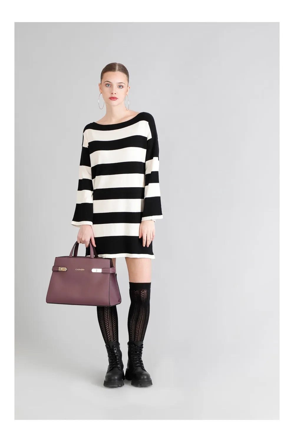 CafèNoir Tote Bottalata Vinaccia con Chiusure Metallo