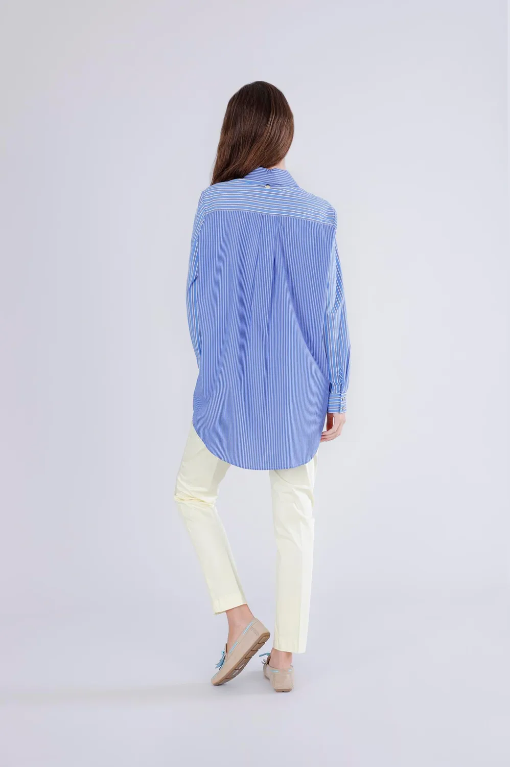 CafèNoir Camicia Rigata Fiore Applicato Celeste M
