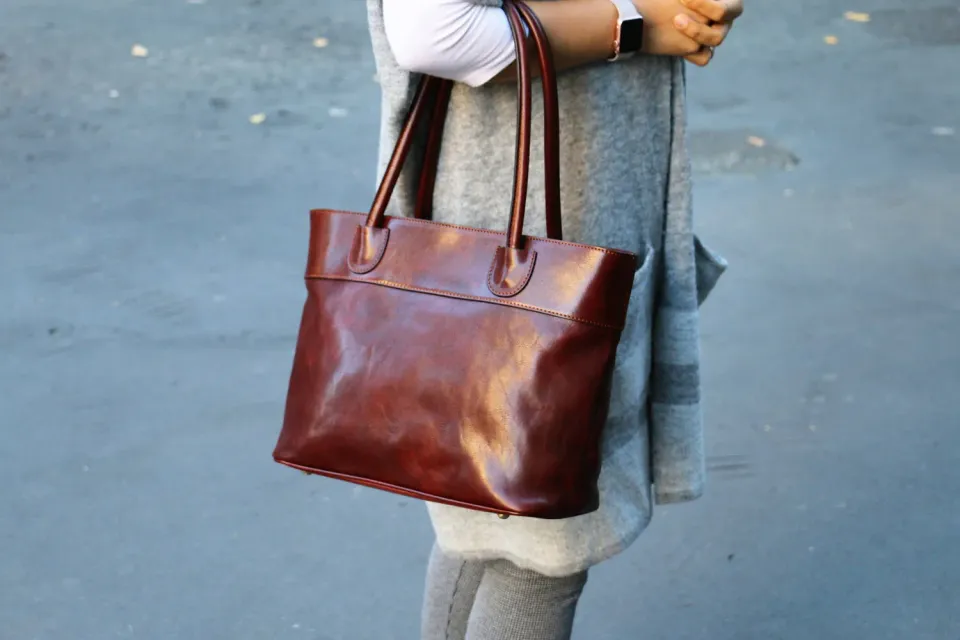 Aigin Milano Borsa a Mano Marrone Chiaro Pelle 40 cm