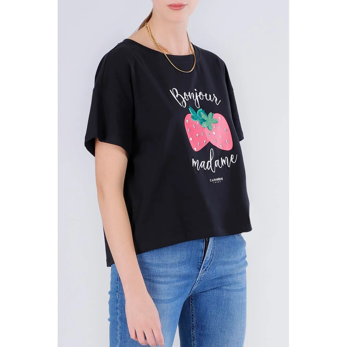 CafèNoir Fragole T-Shirt Donna Nera Taglia M Cotone