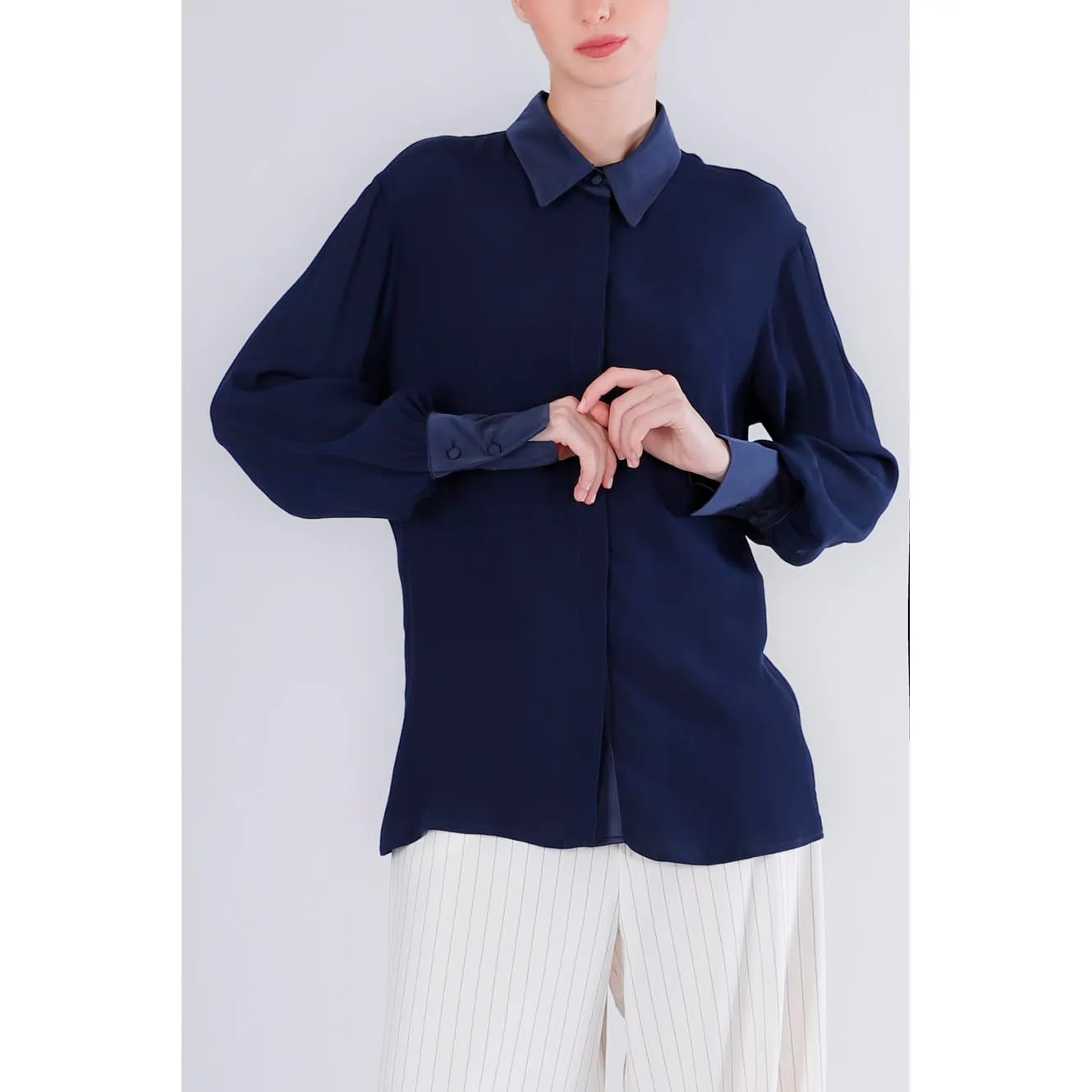 CafèNoir Camicia Raso Marocain Navy Manica Lunga