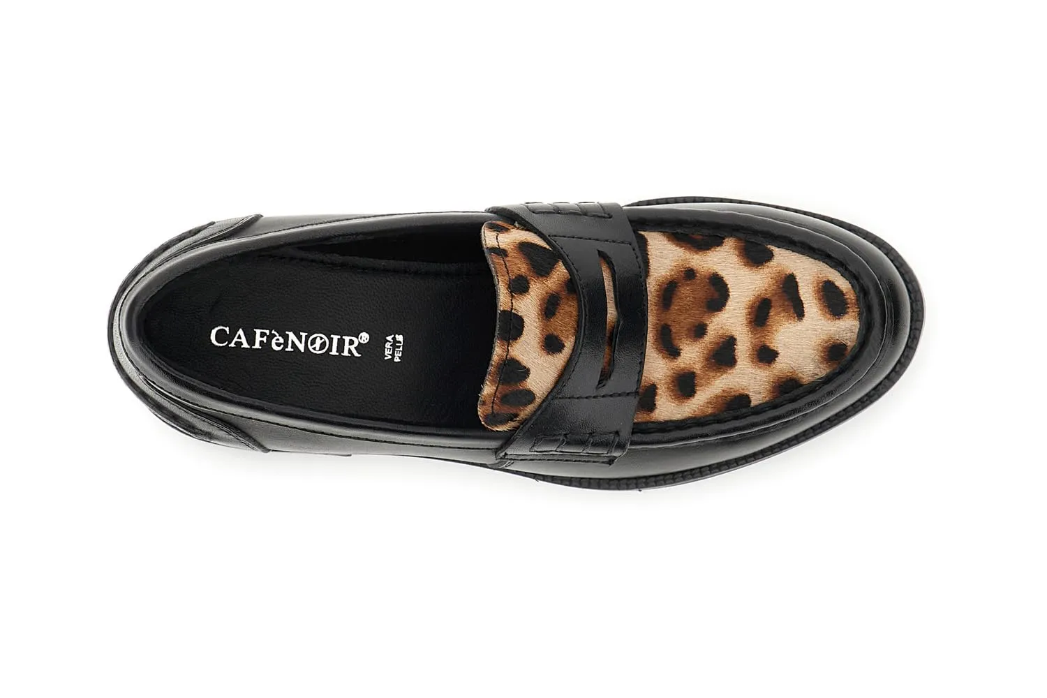CafèNoir Mocassini Pelle Donna Nero Effetto Cavallino 4 cm