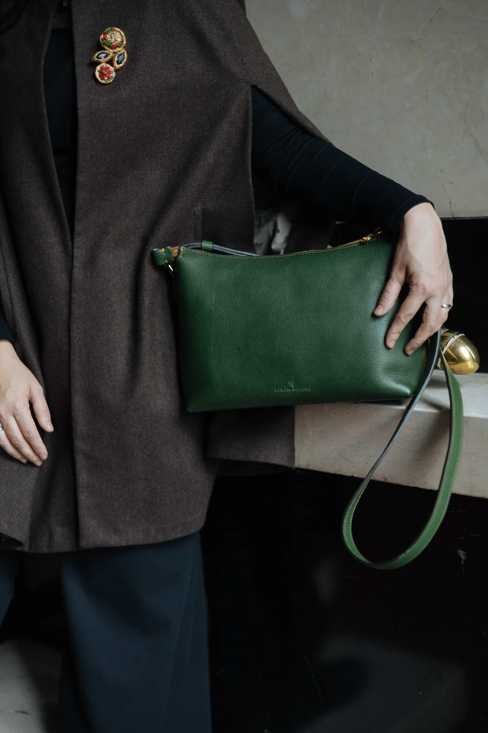Aigin Milano Minimal Borsa Tracolla Pelle Miele