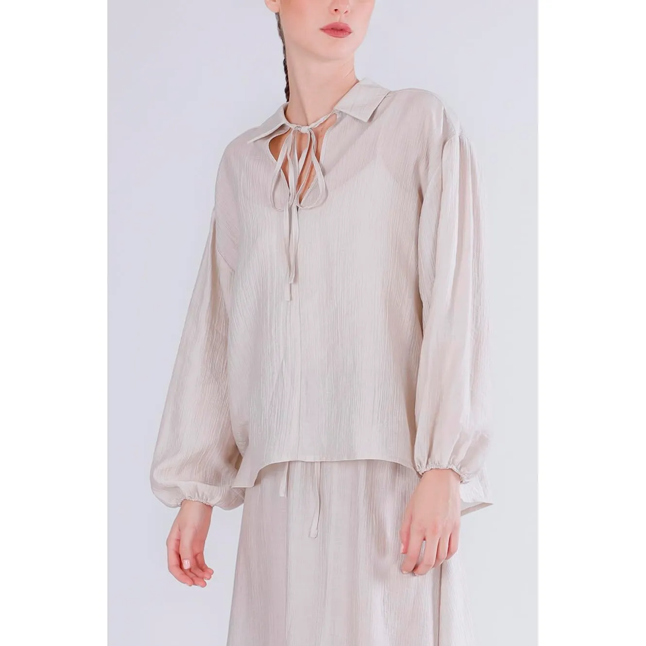 CafèNoir Blusa Arricciata Maniche Lunghe Gesso