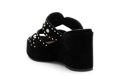 CafèNoir Ciabatta Camoscio Borchie Sandali Zeppa Cuoio
